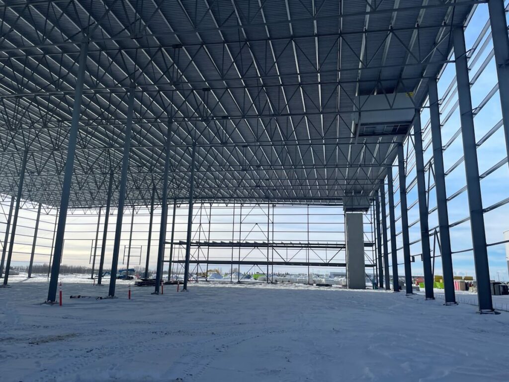 large steel frame building construction
