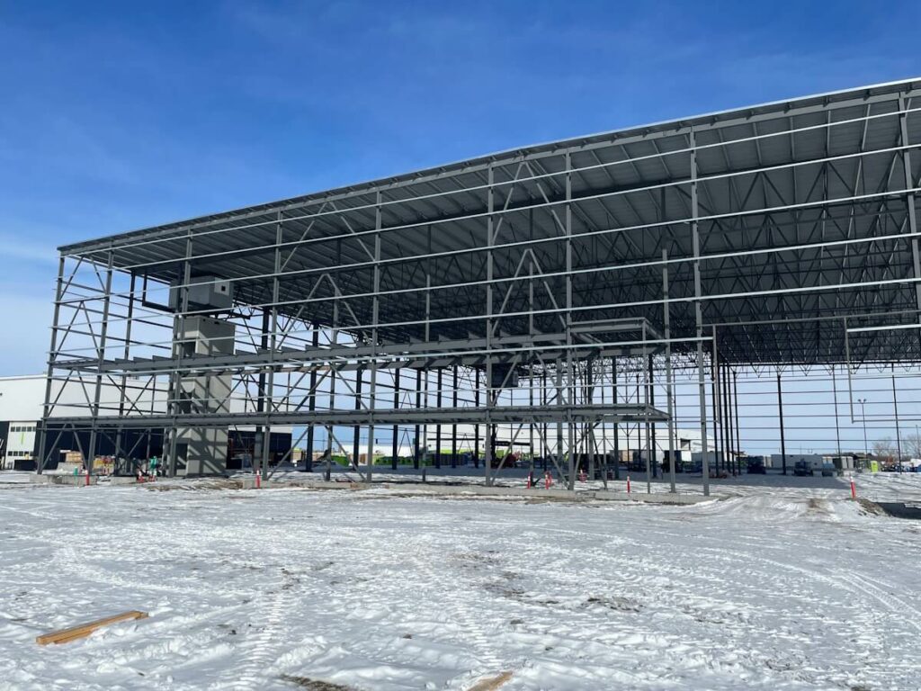 large steel frame building construction