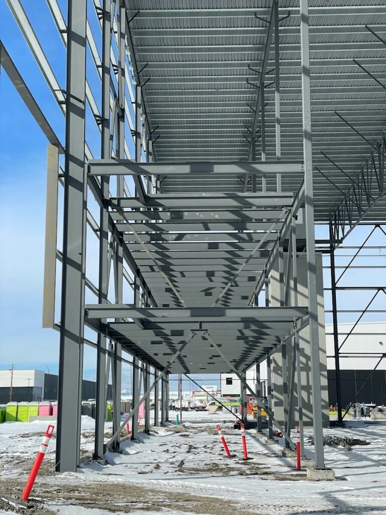 large steel frame building construction
